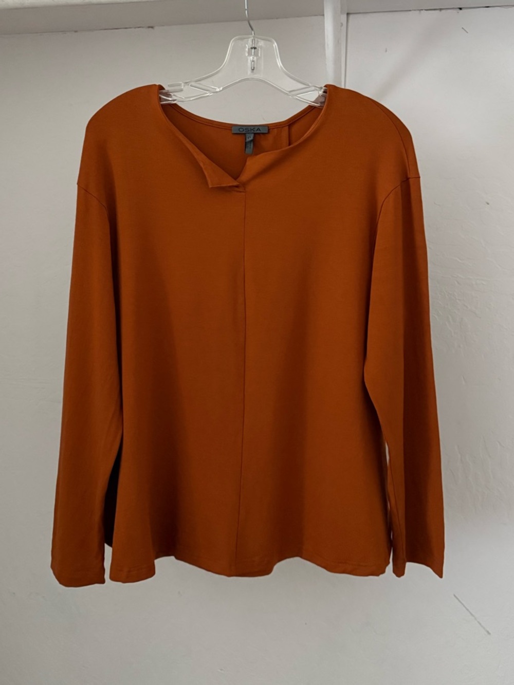 Oska Dark Curry Stretch Jersey Top with Split Neckline Size 0 or 4-6 US